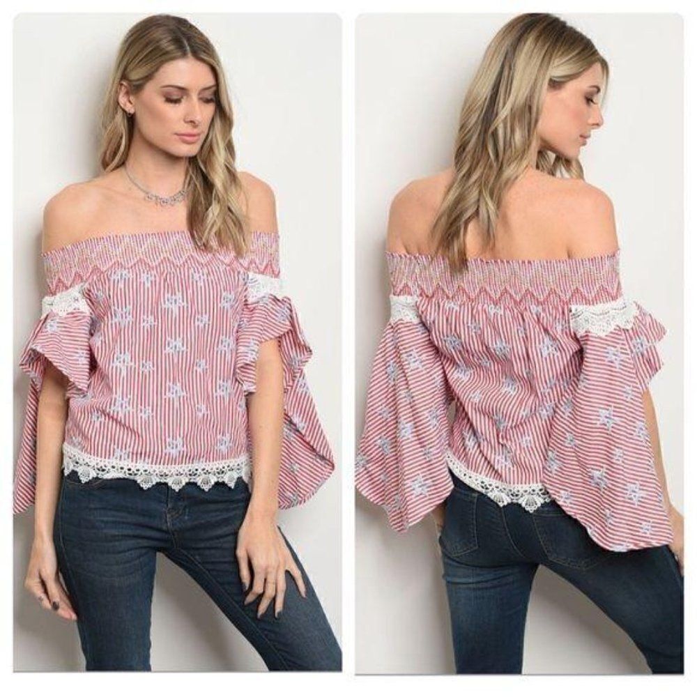 Stars & Stripes Off Shoulder Handkerchief Sleeves